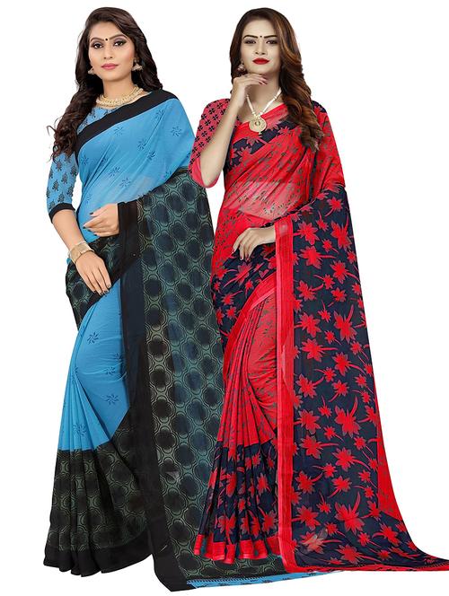 women pack of 2 printed sarees with blouse - 21298931 - Very Small Image - 1