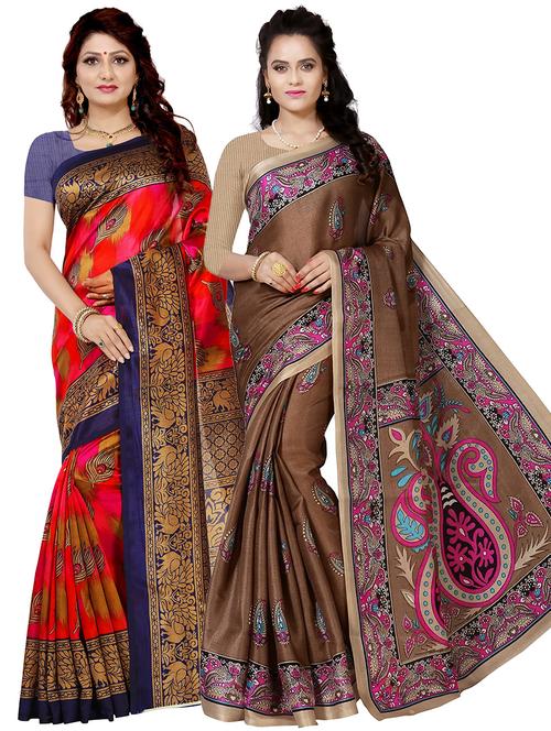 women pack of 2 printed sarees with blouse - 21298946 - Very Small Image - 1