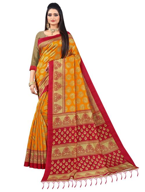 yellow printed saree with blouse - 21298972 - Very Small Image - 1