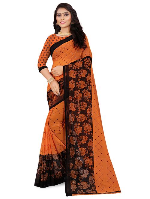 orange georgette printed saree with blouse - 21298973 - Very Small Image - 1