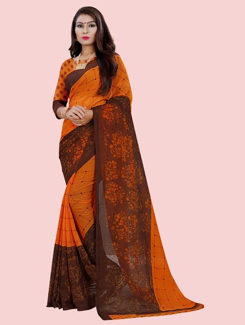 women orange printed georgette saree with blouse - 21299037 - Very Small Image - 1