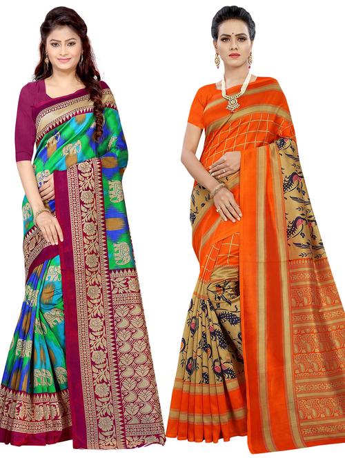 pack of 2 multi colored combo saree - 21299144 - Very Small Image - 1