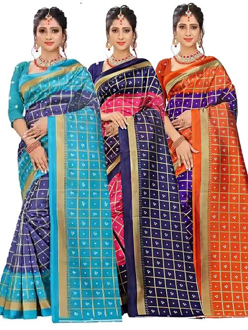 pack of 3 printed saree with blouse - 21299167 - Very Small Image - 1