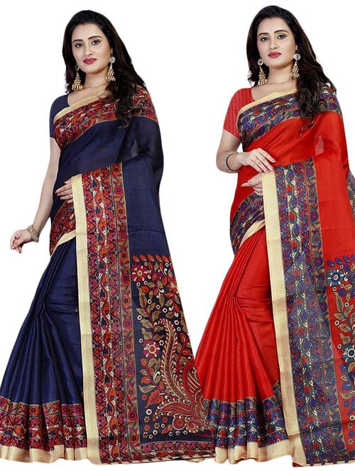 pack of 2 multi colored combo saree with blouse - 21299209 - Very Small Image - 1