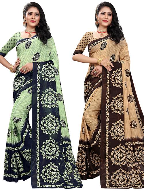 pack of 2 printed saree with blouse - 21299216 - Very Small Image - 1