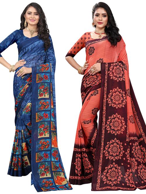 pack of 2 printed saree with blouse - 21299217 - Very Small Image - 1