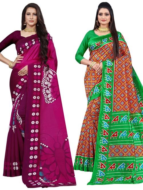pack of 2 printed saree with blouse - 21299235 - Very Small Image - 1