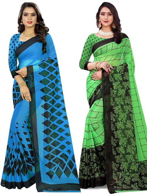 multicolored printed saree set of 2 with blouse - 21299238 - Very Small Image - 1