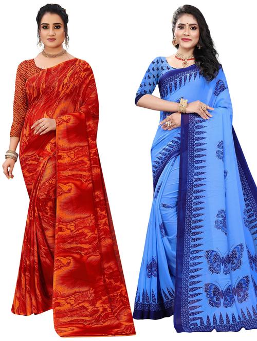 women combos pack of printed saree with blouse - 21299253 - Very Small Image - 1