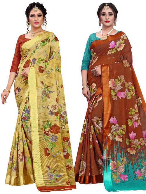 women combos pack of printed saree with blouse - 21299255 - Very Small Image - 1