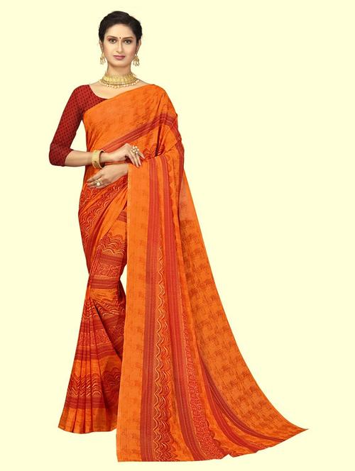 orange printed saree with blouse - 21299293 - Very Small Image - 1