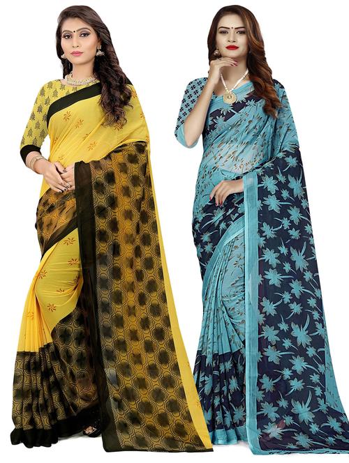 blue georgette plain saree with blouse - 21299323 - Very Small Image - 1