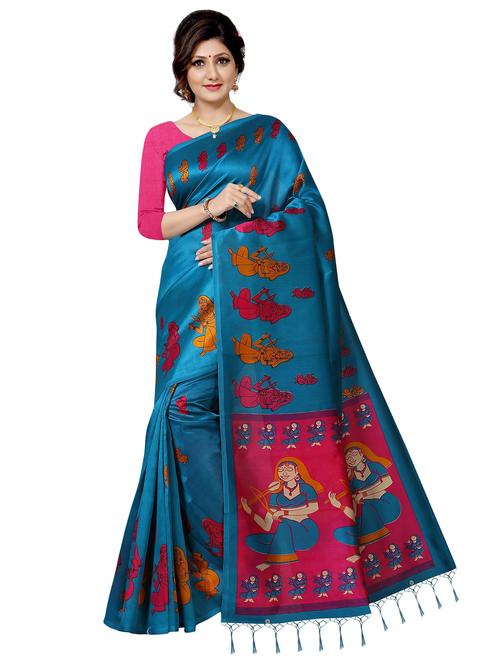 women blue printed saree with blouse - 21299372 - Very Small Image - 1