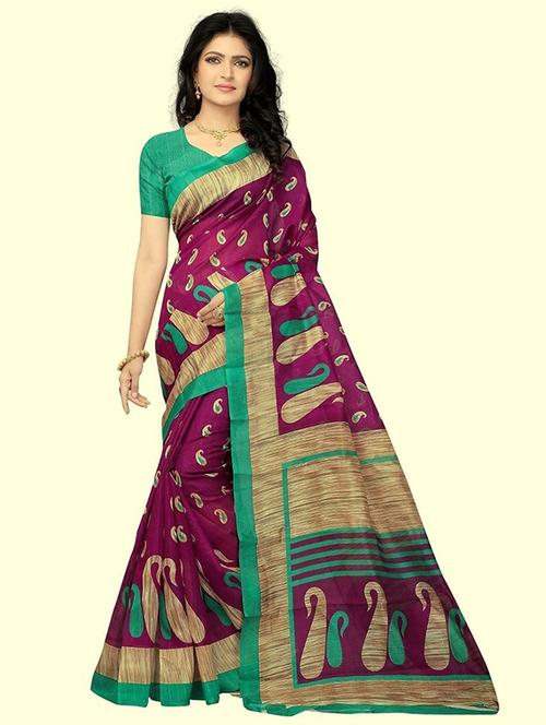 women purple paisley printed saree - 21299450 - Very Small Image - 1