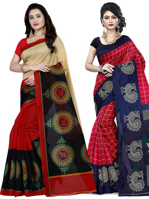 pack of 2 printed saree with blouse - 21299471 - Very Small Image - 1