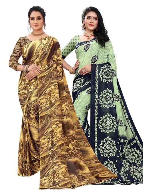 combos pack of 2 printed sarees with blouse - 21299535 - Very Small Image - 1