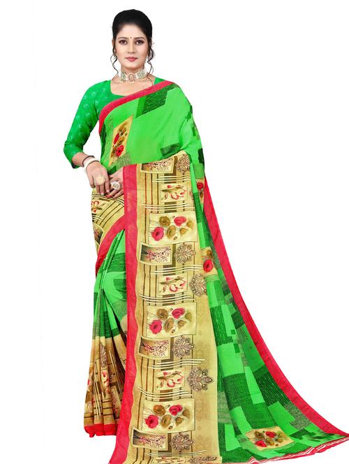 women green printed georgette saree - 21299552 - Very Small Image - 1
