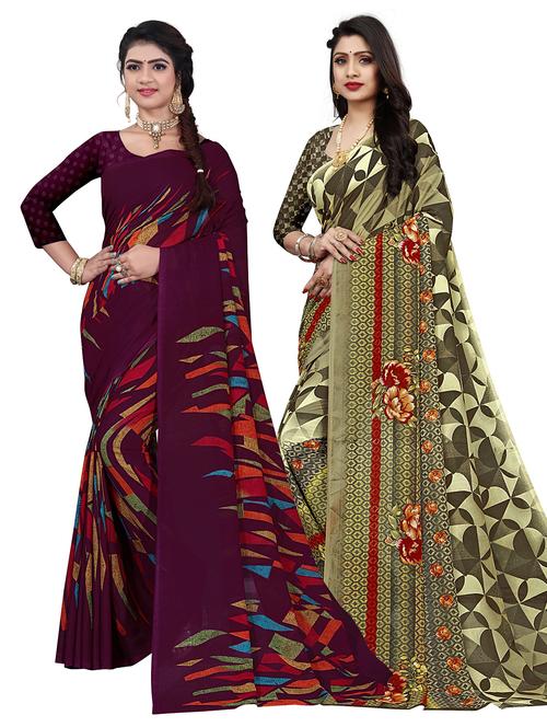 women pack of 2 printed sarees with blouse - 21299563 - Very Small Image - 1