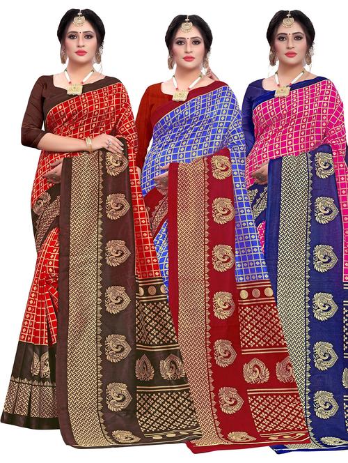 combos pack of 3 printed sarees with blouse - 21299569 - Very Small Image - 1