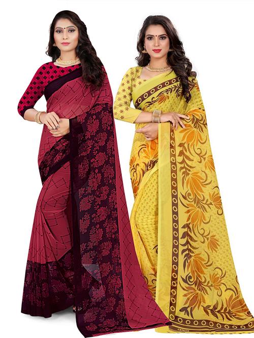 pack of 2 multi colored combo saree with blouse - 21299570 - Very Small Image - 1