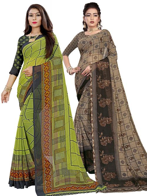 women pack of 2 printed sarees - 21299599 - Very Small Image - 1
