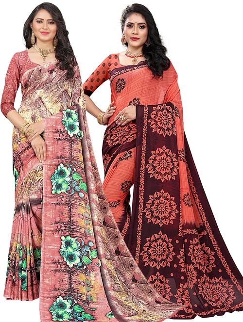 combos pack of 2 printed sarees with blouse - 21299613 - Very Small Image - 1