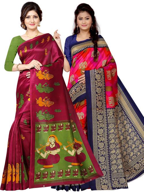 women pack of 2 printed sarees with blouse - 21299617 - Very Small Image - 1