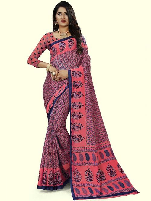 women pink printed saree - 21299641 - Very Small Image - 1