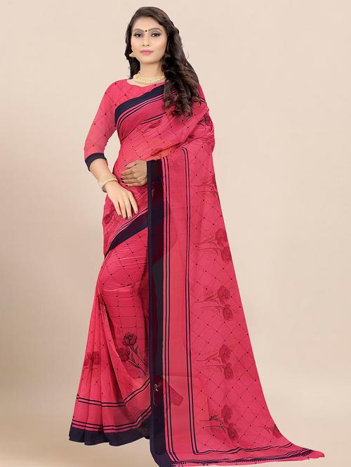pink floral printed saree - 21299646 - Very Small Image - 1