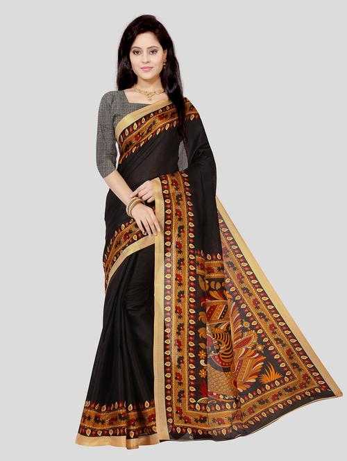 black silk printed saree with blouse - 21299685 - Very Small Image - 1