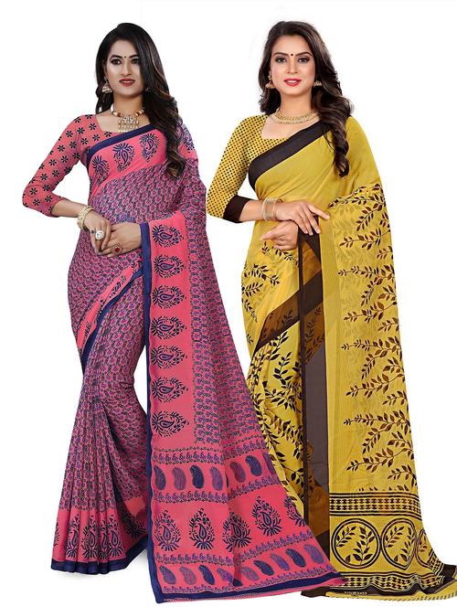 combos pack of 2 printed sarees with blouse - 21299742 - Very Small Image - 1