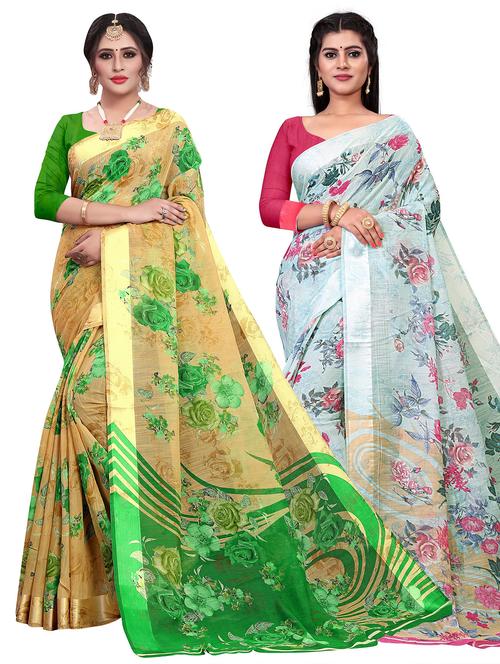combos pack of 2 floral printed sarees - 21299743 - Very Small Image - 1