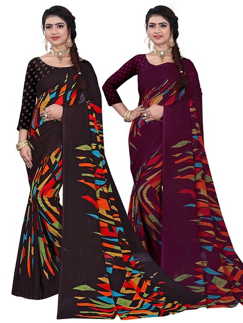 set of 2 women printed sarees - 21299755 - Very Small Image - 1