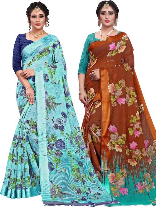 women pack of 2 printed sarees with blouse - 21299763 - Very Small Image - 1