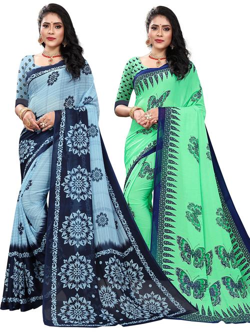 pack of 2 multi colored combo saree with blouse - 21299774 - Very Small Image - 1