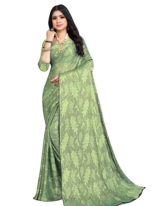 green printed saree with blouse - 21299799 - Very Small Image - 1