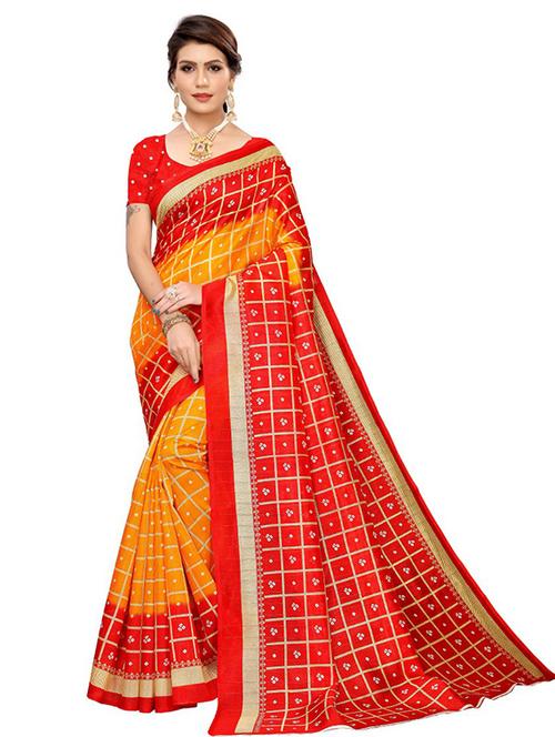 yellow bandhani printed saree - 21299819 - Very Small Image - 1