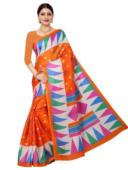 orange geometric printed saree with blouse - 21299821 - Very Small Image - 1