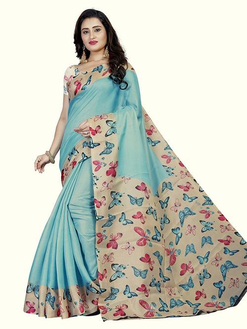 women light blue printed bordered saree - 21299855 - Very Small Image - 1