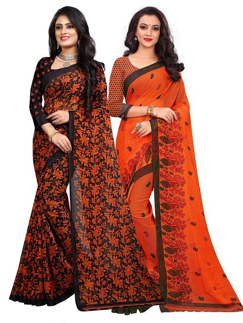 combos pack of 2 printed sarees with blouse - 21299927 - Very Small Image - 1