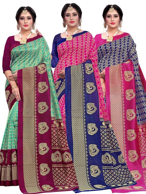 women pack of 3 printed sarees with blouse - 21299961 - Very Small Image - 1