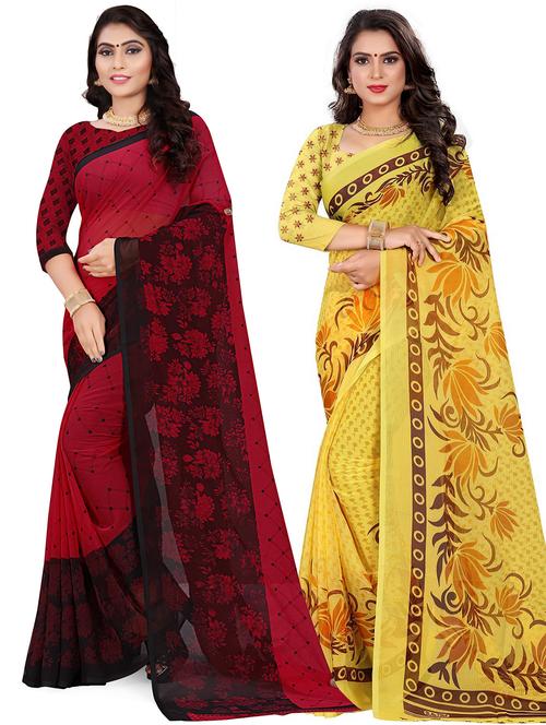 pack of 2 multi colored combo saree with blouse - 21299973 - Very Small Image - 1