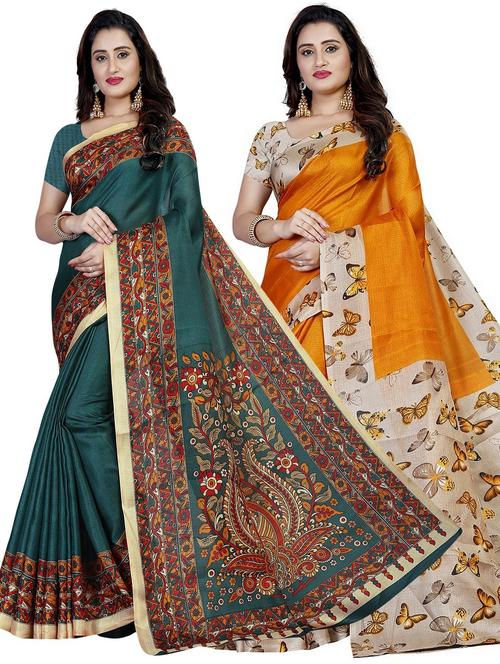 combos pack of 2 printed sarees with blouse - 21299983 - Very Small Image - 1