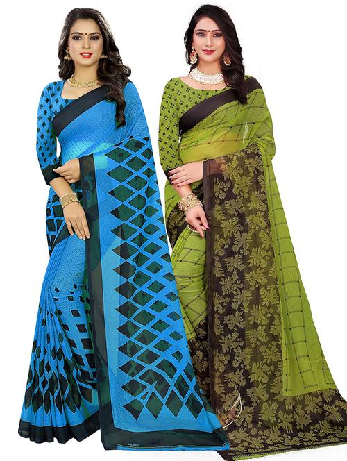 combos pack of 2 printed sarees - 21299984 - Very Small Image - 1