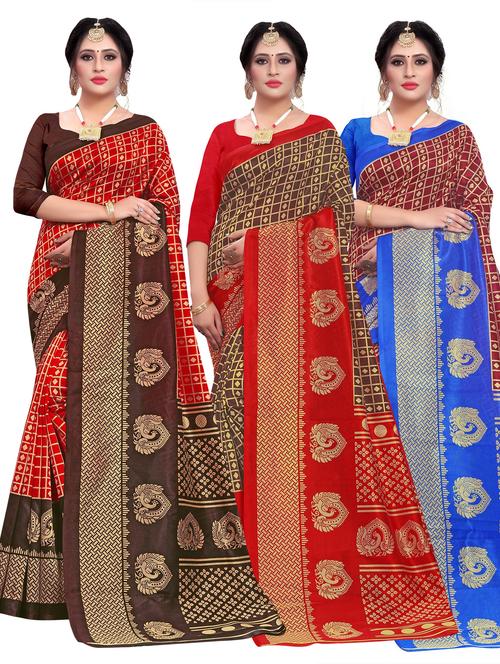 women pack of 3 printed sarees - 21299989 - Very Small Image - 1