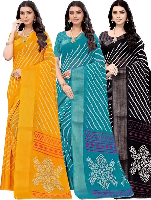 combos pack of 3 printed sarees - 21300055 - Very Small Image - 1