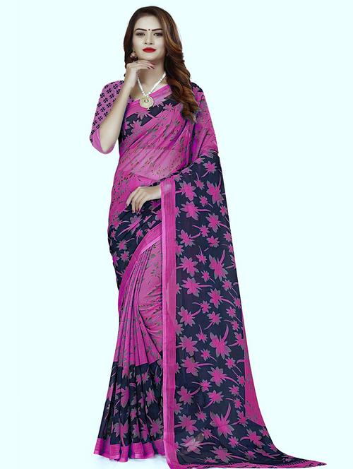 women pink floral printed saree with blouse - 21300062 - Very Small Image - 1