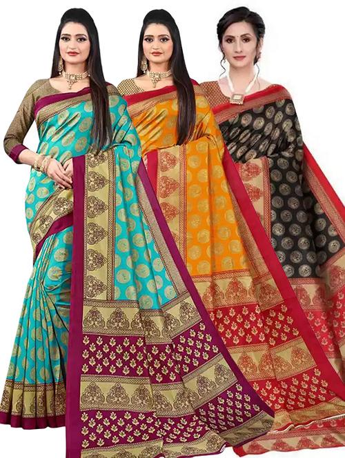 pack of 3 multi colored combo saree with blouse - 21300069 - Very Small Image - 1