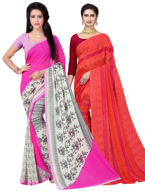 combos pack of 2 printed sarees - 21300087 - Very Small Image - 1