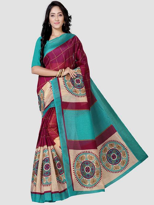 women magenta printed saree with blouse - 21300093 - Very Small Image - 1